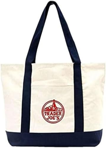 Trader Joes Large Tote Shopping Bag Cotton Canvas Embroidered Bag