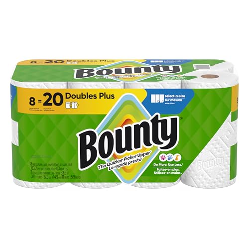 Bounty® Select-a-Size Kitchen Roll Paper Towels, 2-Ply, 5.9 x 11, White, 113 Sheets/Double Plus Roll, 8 BY 20 Rolls/Pack