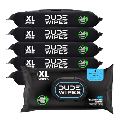 Dude Wipes Flushable Wet Wipes Dispenser (3 Packs 48 Wipes), Unscented Wet Wipes with Vitamin-E & Aloe for at-Home Use, Septic and Sewer Safe (6 Packs)
