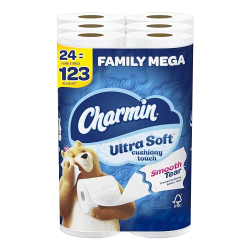 Charmin Ultra Soft Cushiony Touch Toilet Paper, 24 Family Mega Rolls = 123 Regular Rolls,8 count(pack of 3)