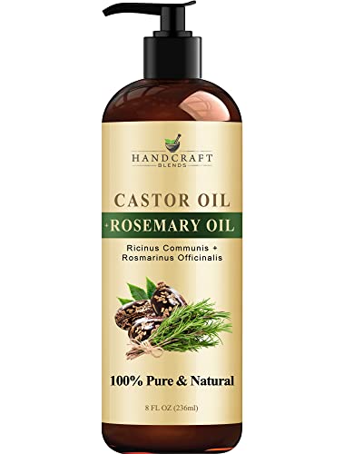 Handcraft Castor Oil with Rosemary Oil - 236 ml - 100% Pure and Natural - Premium Grade Carrier Oil for Hair Growth, Eyelashes and Eyebrows - Hair and Body - Expeller-Pressed & Hexane-Free