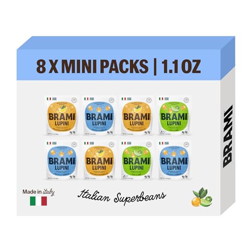 BRAMI Lupini Beans Snack, Mini | 4g Plant Protein, 0g Net Carbs | Vegan, Vegetarian, Keto, Plant Based, Mediterranean Diet | 1.06 Ounce (8 Count) (Variety)