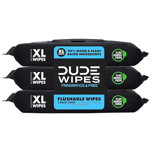 Dude Wipes Flushable Wet Wipes Dispenser (3 Packs 48 Wipes), Unscented Wet Wipes with Vitamin-E & Aloe for at-Home Use, Septic and Sewer Safe