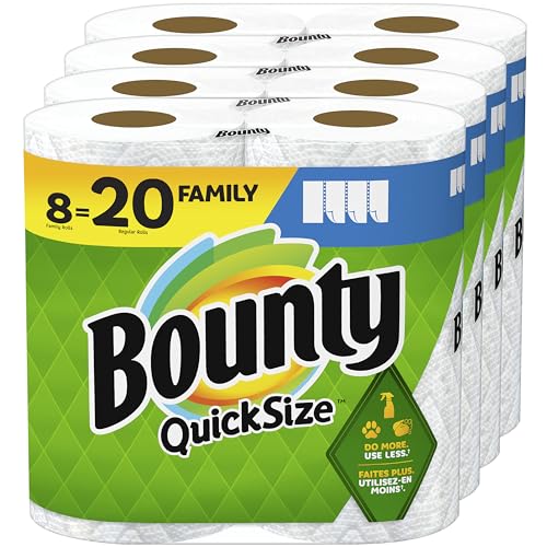 Bounty Quick-Size Paper Towels, White, 8 Family Rolls = 20 Regular Rolls