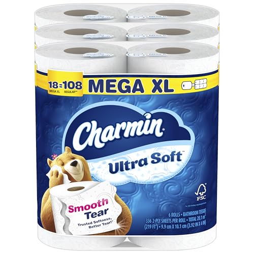 Charmin Ultra Soft Toilet Paper 18 Super Mega Rolls, 336 Sheets Per Roll 108
