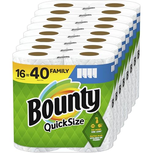 Bounty Paper Towels Quick Size White, 16 = 40 Family Rolls 143 Sheets per Roll