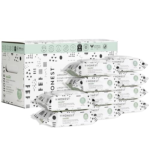 The Honest Compan y Baby Wipes, Pattern Play, Over 99 Percent Water, Pure & Gentle, Plant-Based, Fragrance Free, Extra Thick & Durable Wet Wipes, Unscented, 720 Count