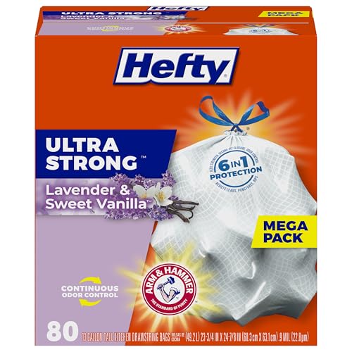 Hefty Ultra Strong Tall Kitchen Trash Bags-Lavender Sweet Vanilla, 13 Gallon, 80 Count, (Pack of 1), White
