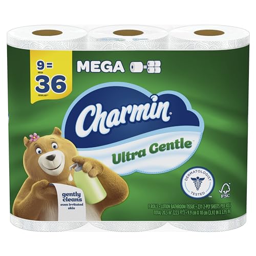 Charmin Ultra Gentle Toilet Paper, 9 Mega Rolls = 36 Regular Rolls