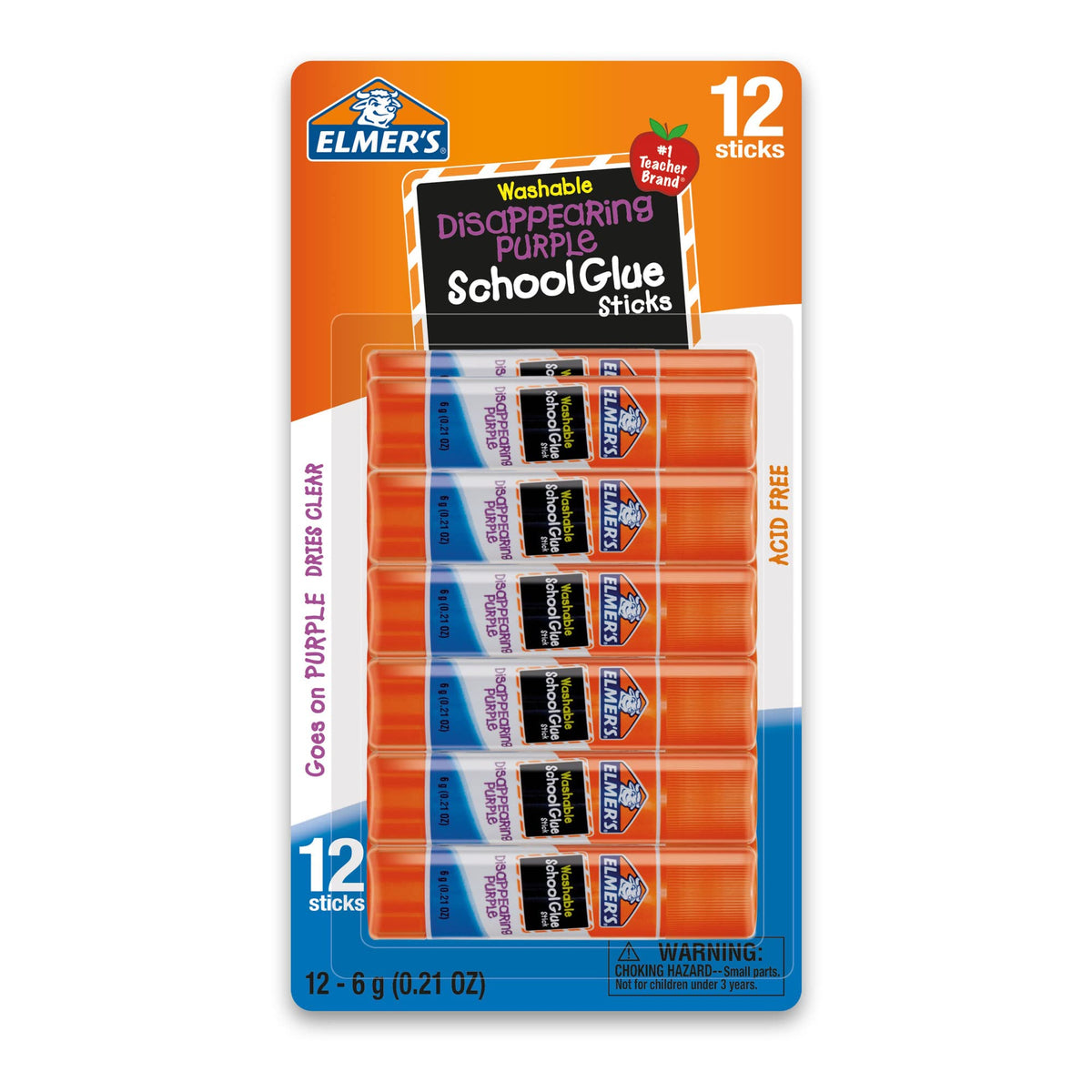 Elmer's® Disappearing Glue Sticks, 0.21 Oz, Purple, Pack Of 12