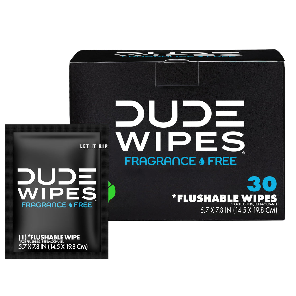 DUDE Wipes Flushable Wet Wipes Box – 30 Count Unscented