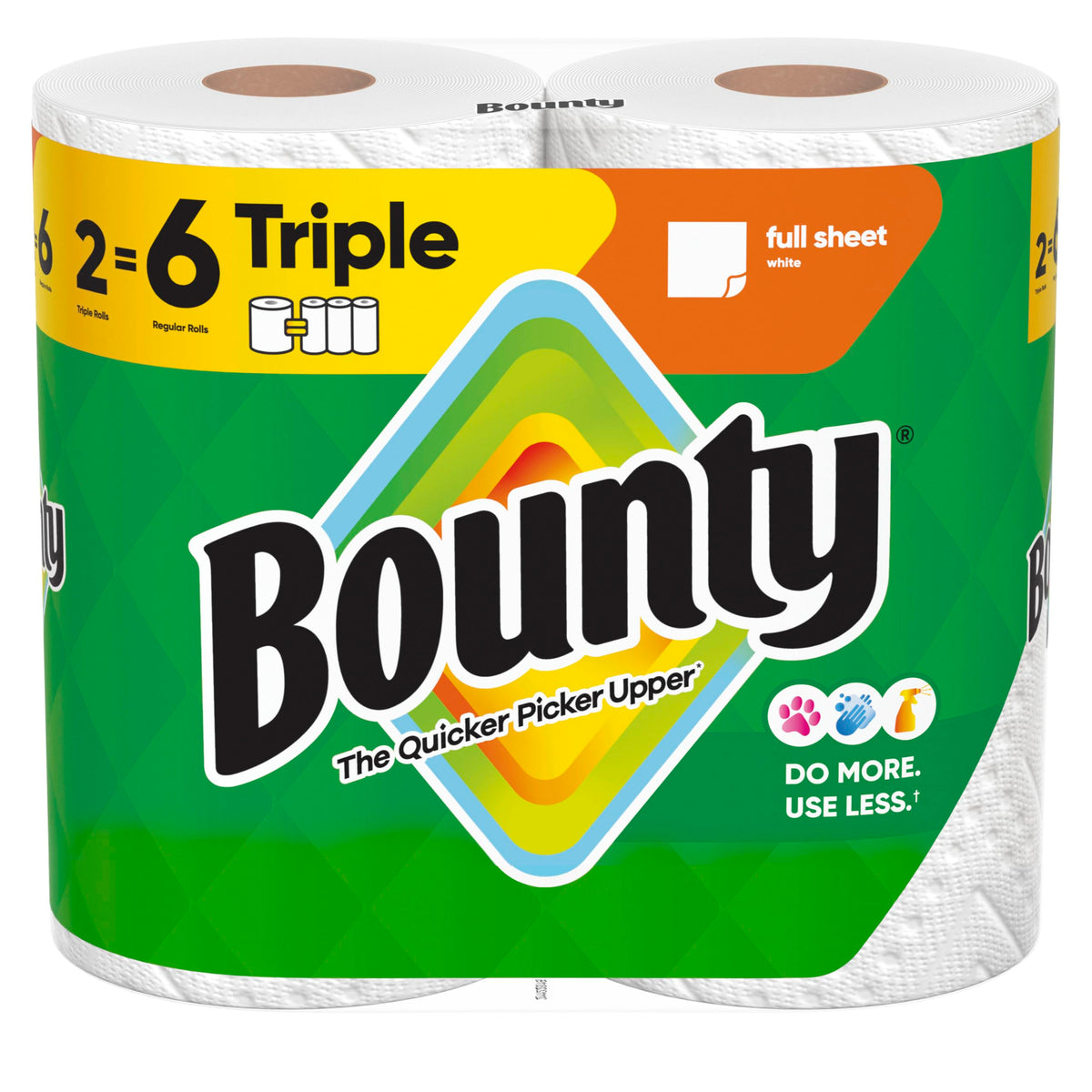 Bounty Full Sheet Paper Towels, White, 2 Triple Rolls = 6 Regular Rolls