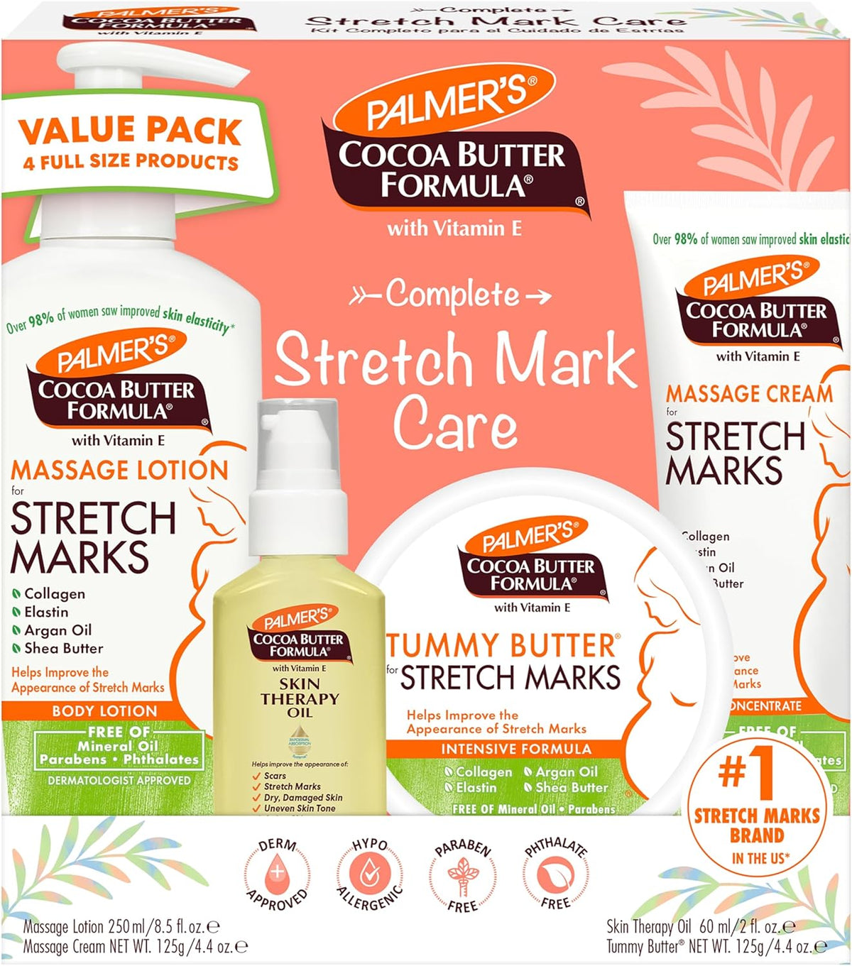 Palmer's Cocoa Butter Complete Stretch Mark Care Kit | Massage Lotion | Massage Cream | Tummy Butter | Plus Bonus Free Skin Therapy Oil for Body