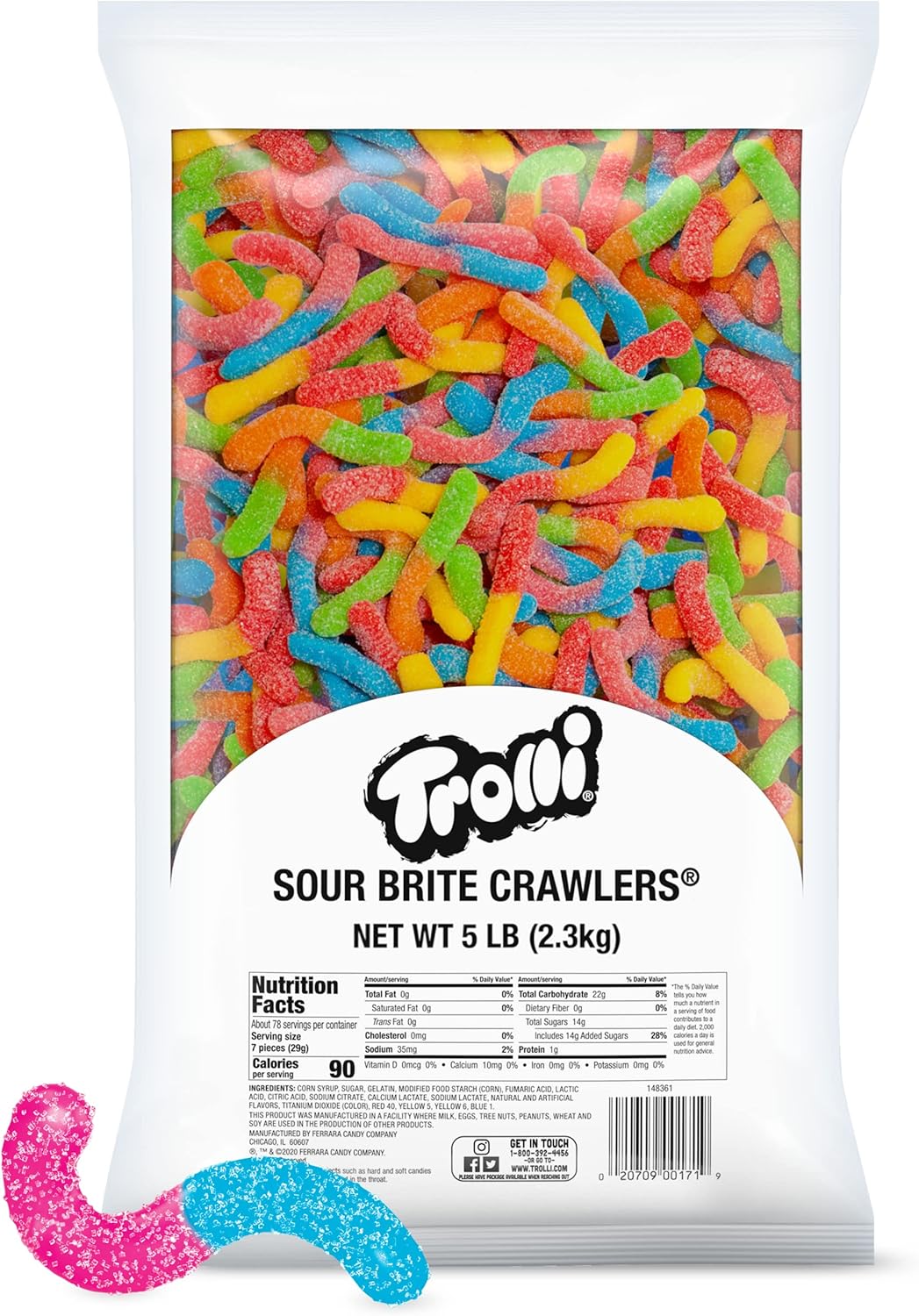 Trolli Gummi Candy, Sour Brite Crawlers – 5 lb Bulk Bag