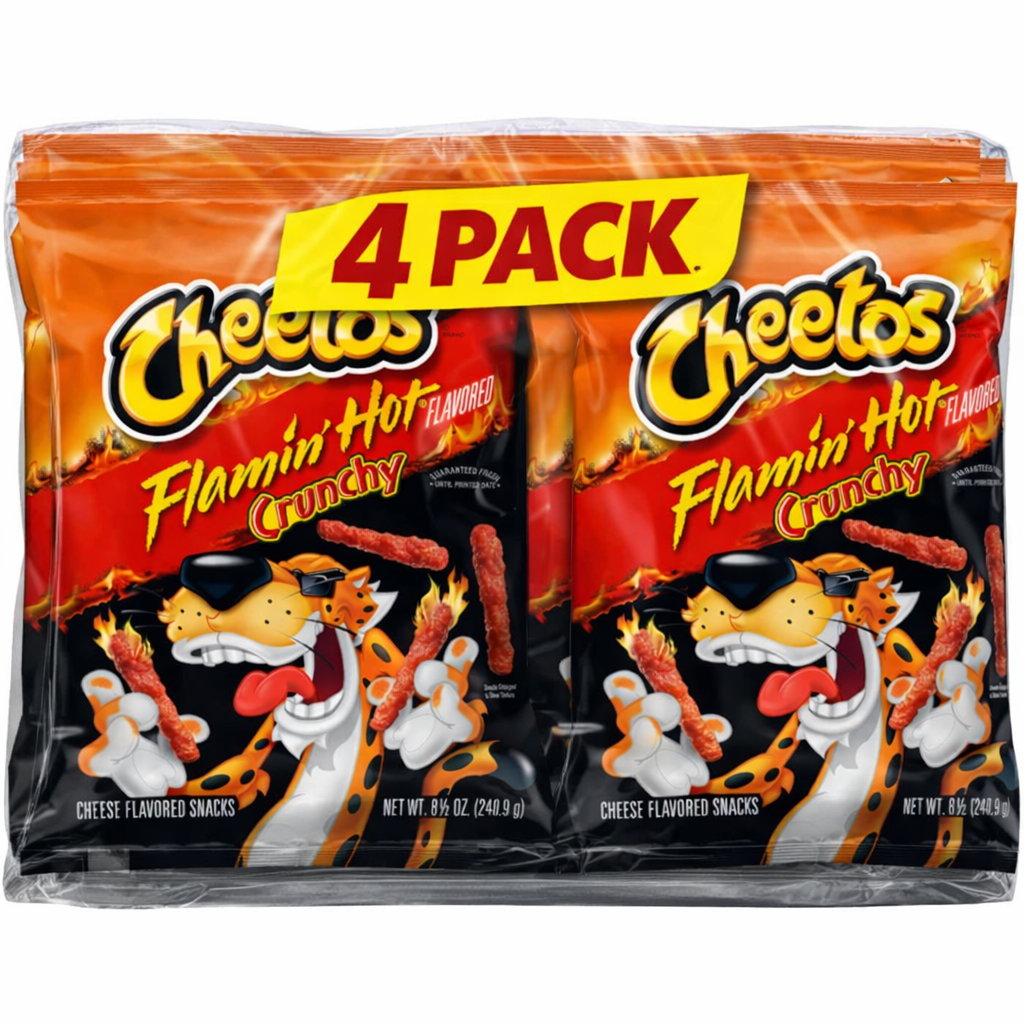Cheetos Crunchy Flamin' Hot Cheese Flavored Snack Chips  9 oz - (4 Packs)