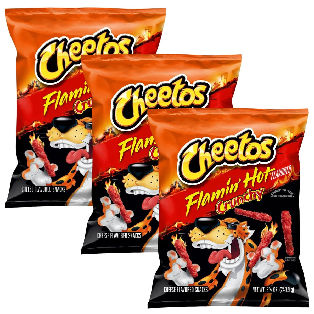 Cheetos Crunchy Flamin' Hot Cheese Flavored Snack Chips 9 oz, (3 pack)