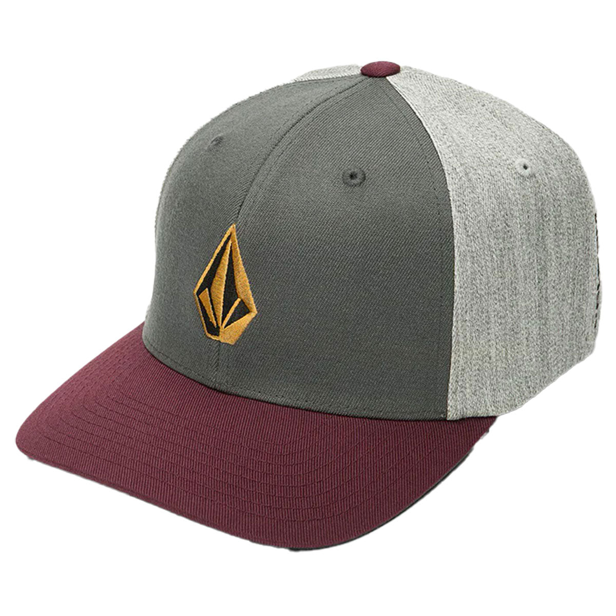 Volcom Men's Full Stone Heather Gray/Burgundy Flexfit Hat (MER)