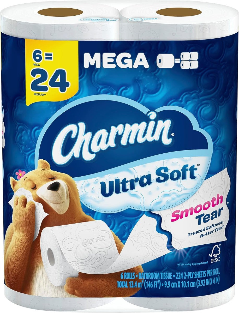 Charmin Ultra Soft Toilet Paper 6 Mega Rolls = 24 Regular Rolls
