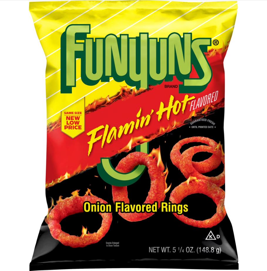 Funyuns Flamin’ Hot Onion Flavored Rings Spicy Snack 5..25 oz Bag